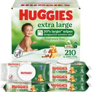 Huggies Extra Large Unscented Baby Wipes – 210 Count (5 Flip-Top Packs) – XL Fragrance-Free Wipes